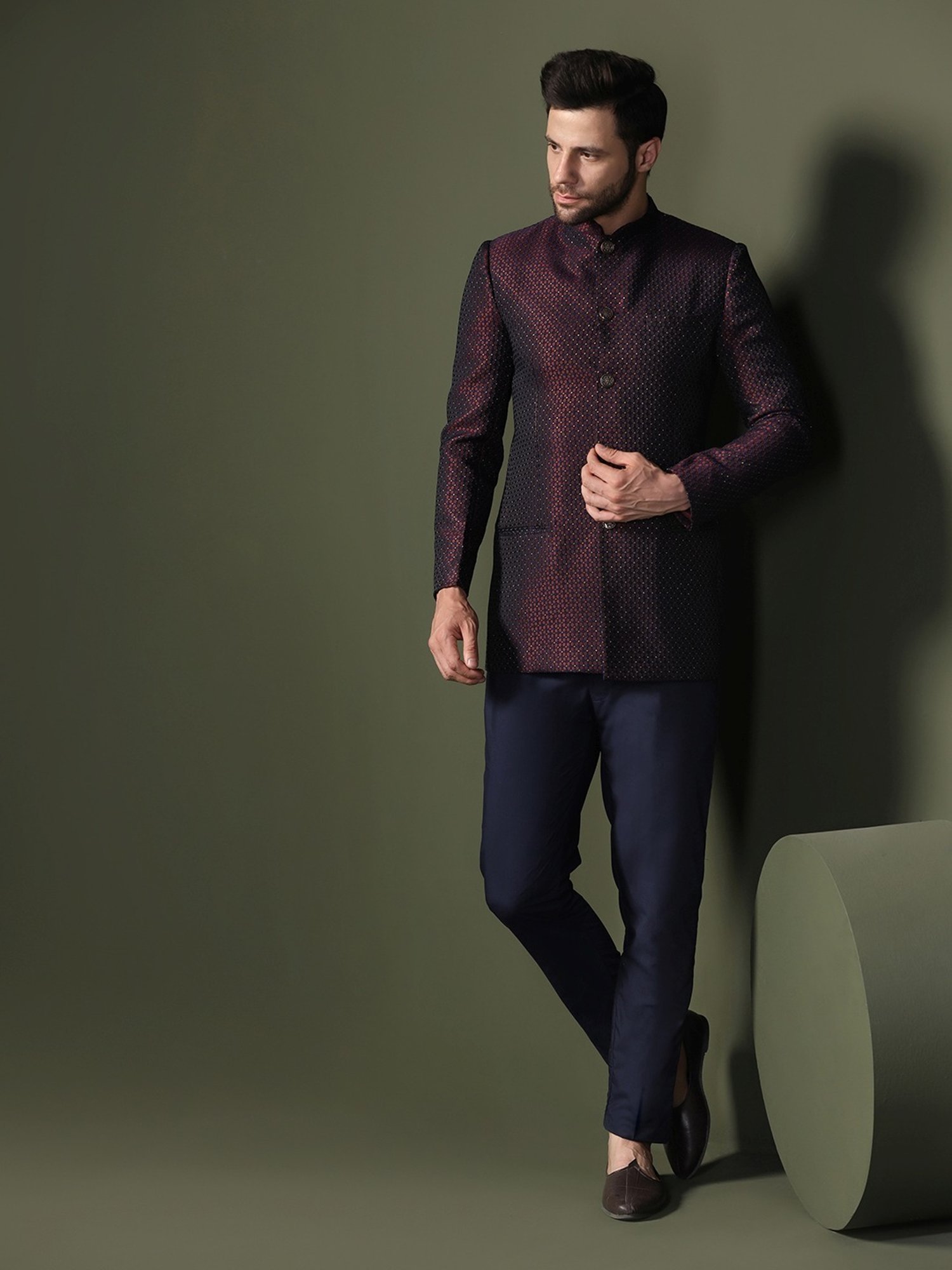 Kisah Pink Regular Fit Embellished Ethnic Blazer