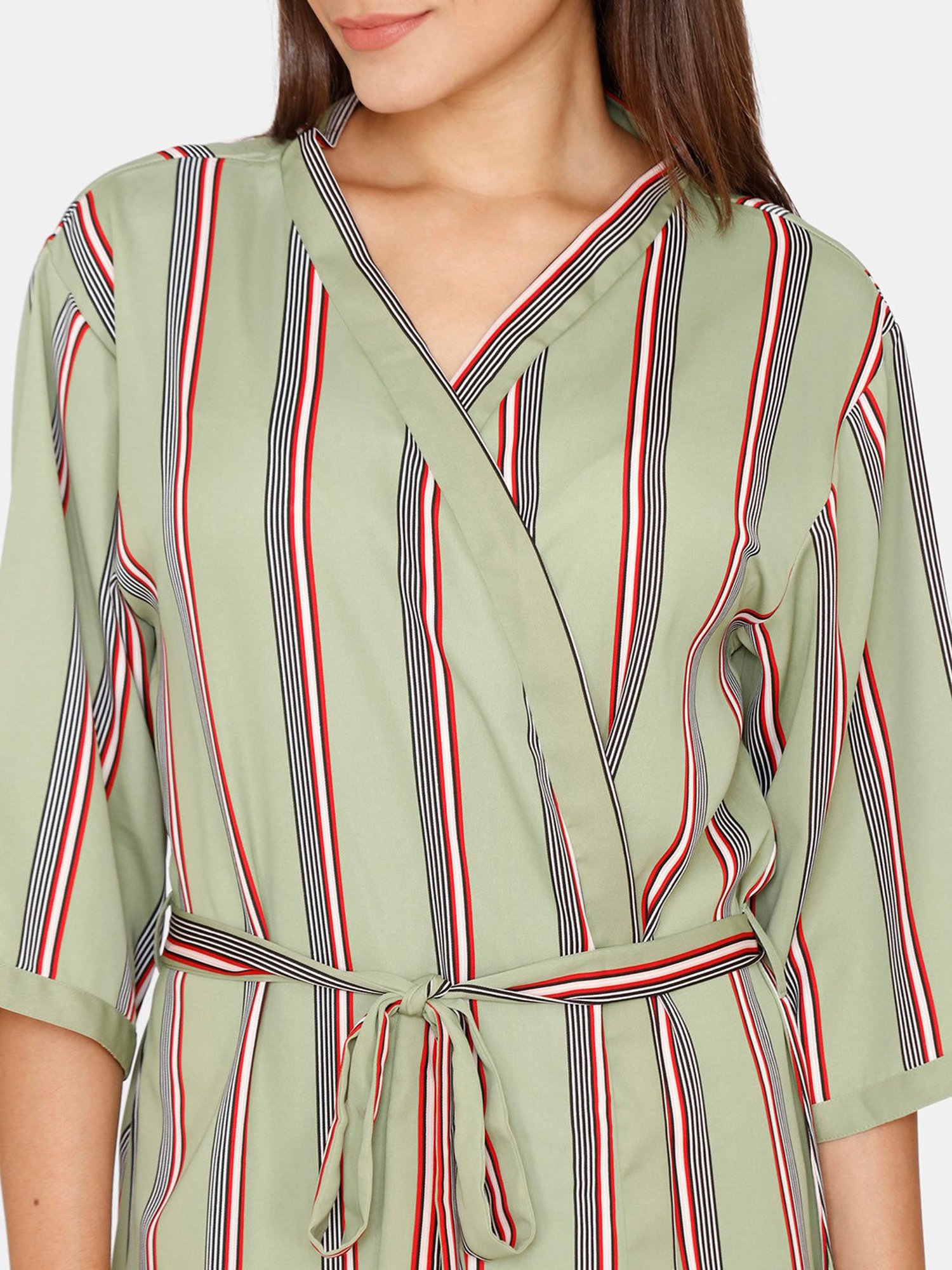 Coucou by Zivame Green Striped Robe