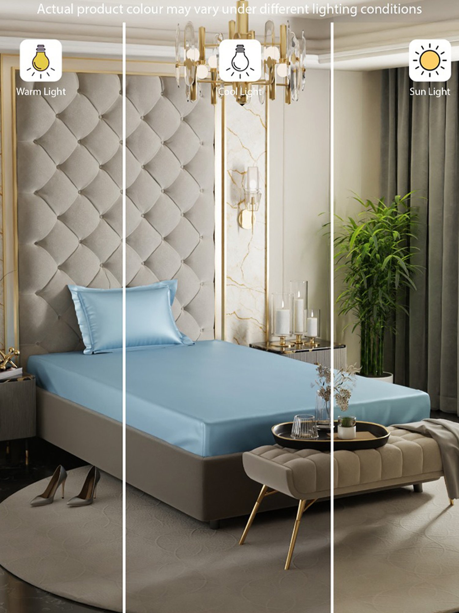 Stoa Paris Blue 300 TC Polyester Single Fitted Sheet with 1 Pillow Cover