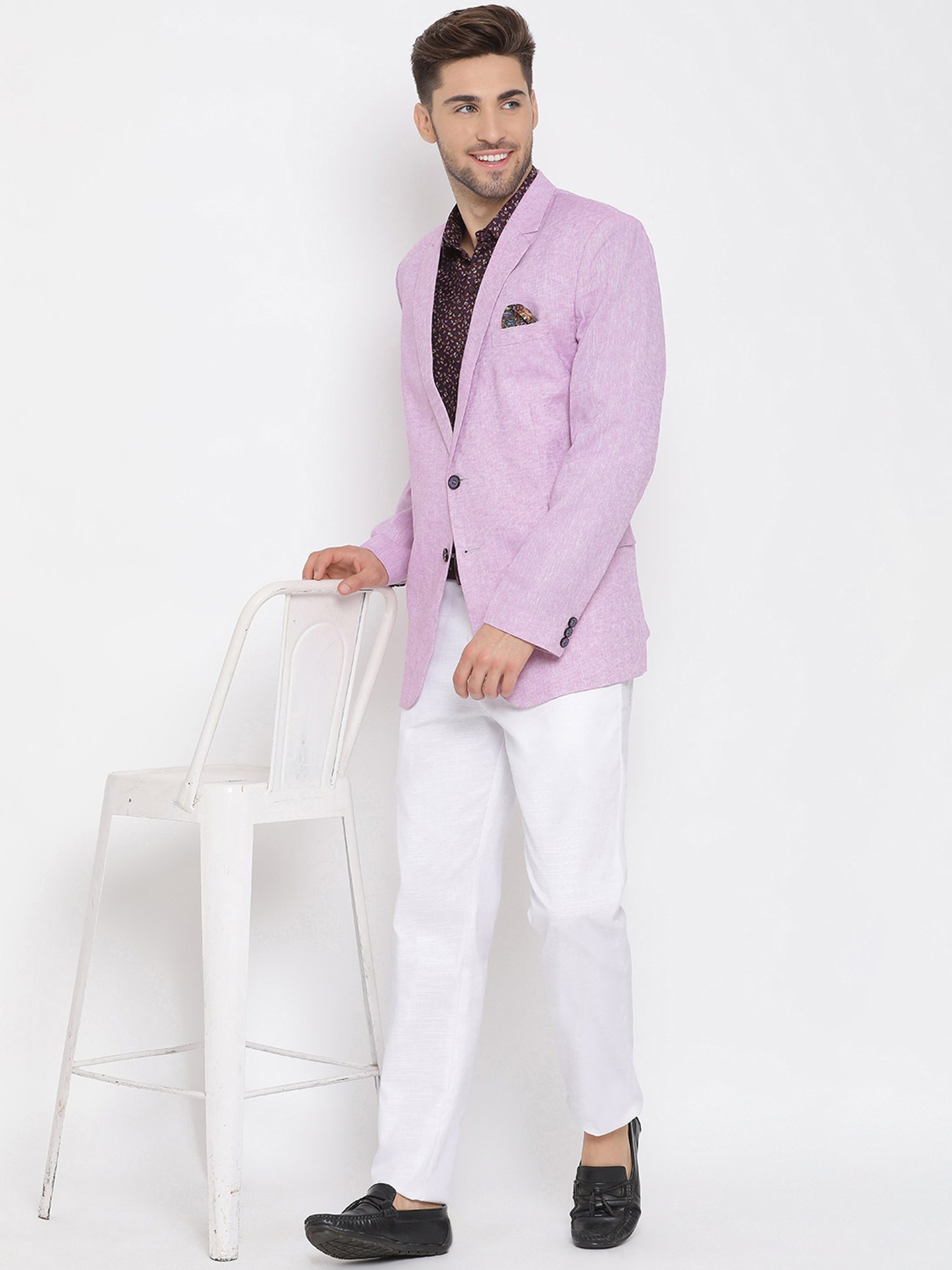 Hangup Plus Purple & White Regular Fit Notch Lapel Three Piece Suit