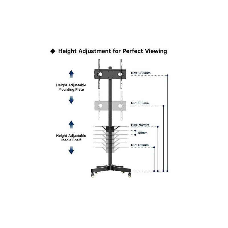 TV Stand, Mobile TV Stand with Wheels for 23-60 Inch LED, LCD, OLED Flat&Curved TVs, Height Adjustable TV Cart with Laptop Shelf and Locking Wheels, Holds Up to 55lbs Max VESA 400x400mm, Black