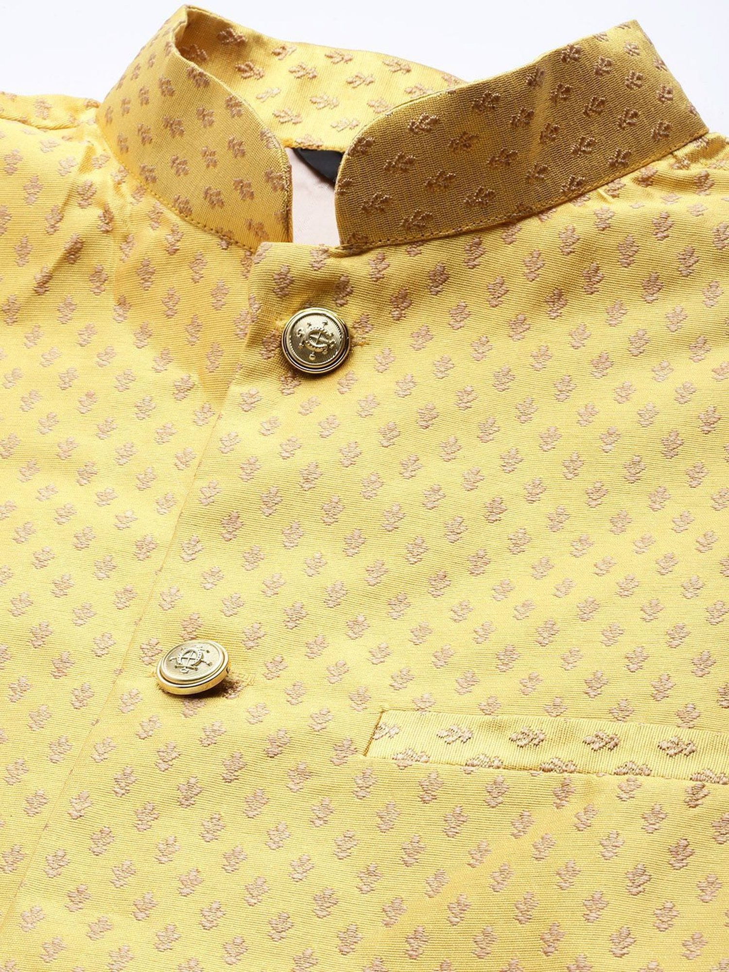 Sojanya Yellow Regular Fit Self Pattern Kurta Set With Jacket