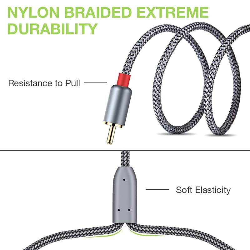 2 Pack RCA Cable  35mm Male to 2RCA Adapter Audio Cable 6 Feet HiFi Sound NylonBraided AUX Y Cord for Stereo Receiver Speaker Smartphone Tablet HDTV MP3 Player Echo Dot amp More