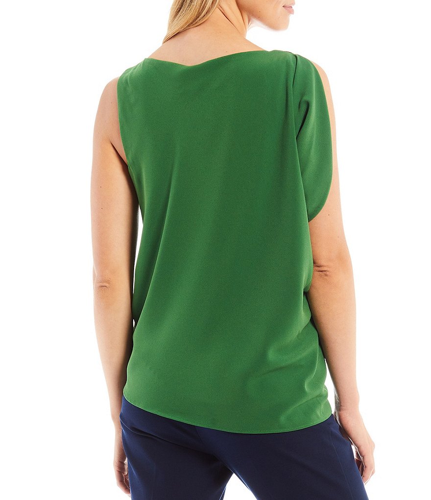 Trina Turk Sunset Boat Neck Pleated Shoulder Detail Sleeveless Side Ruching Detail Top