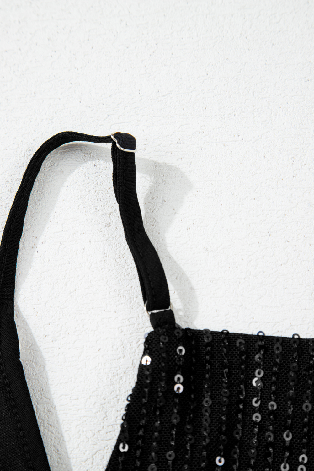 Black Sexy Contrast Spaghetti Strap Sequin Camisole