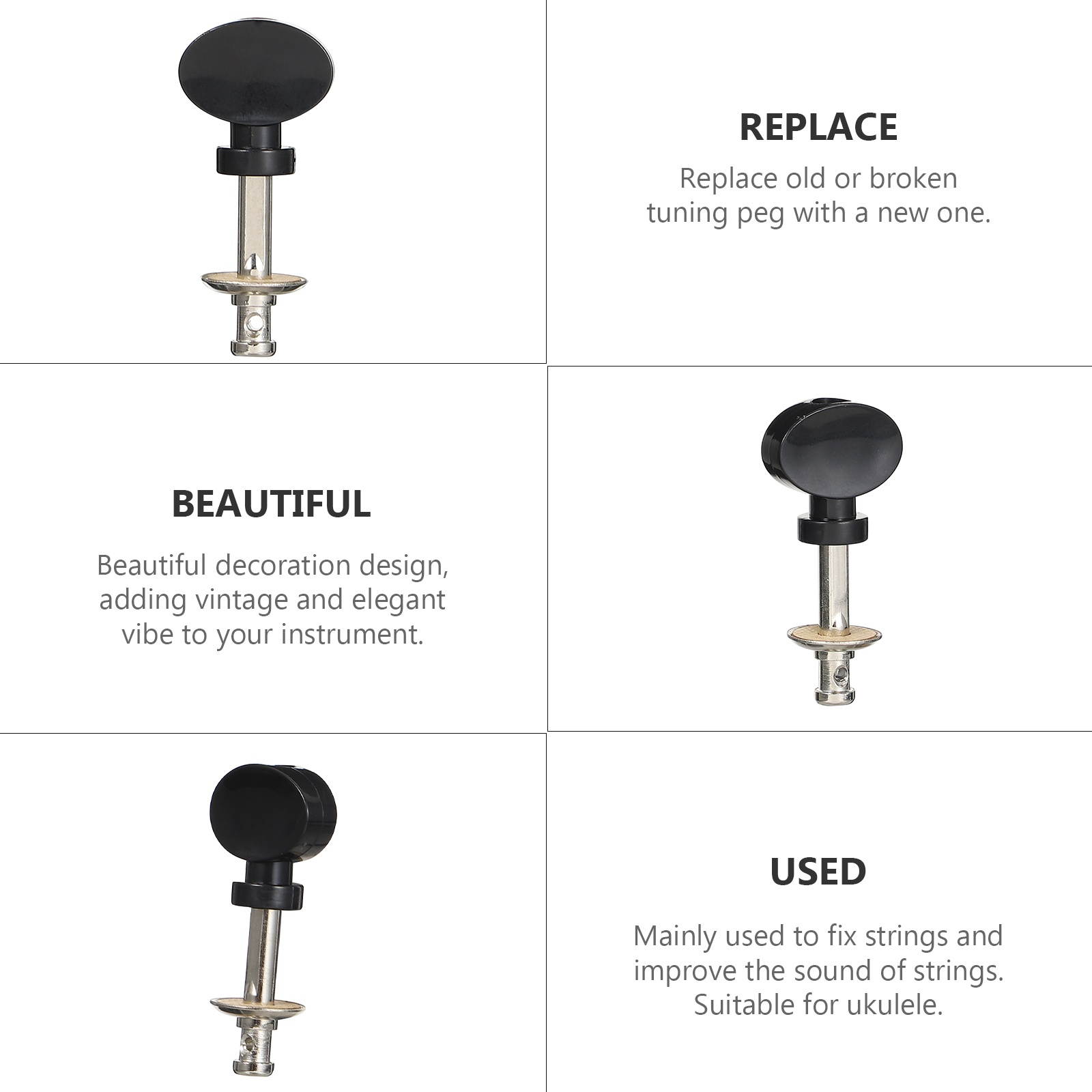 4pcs Useful Tuning Key Peg Ukulele Part Tuners String Tuning Pegs (Black)