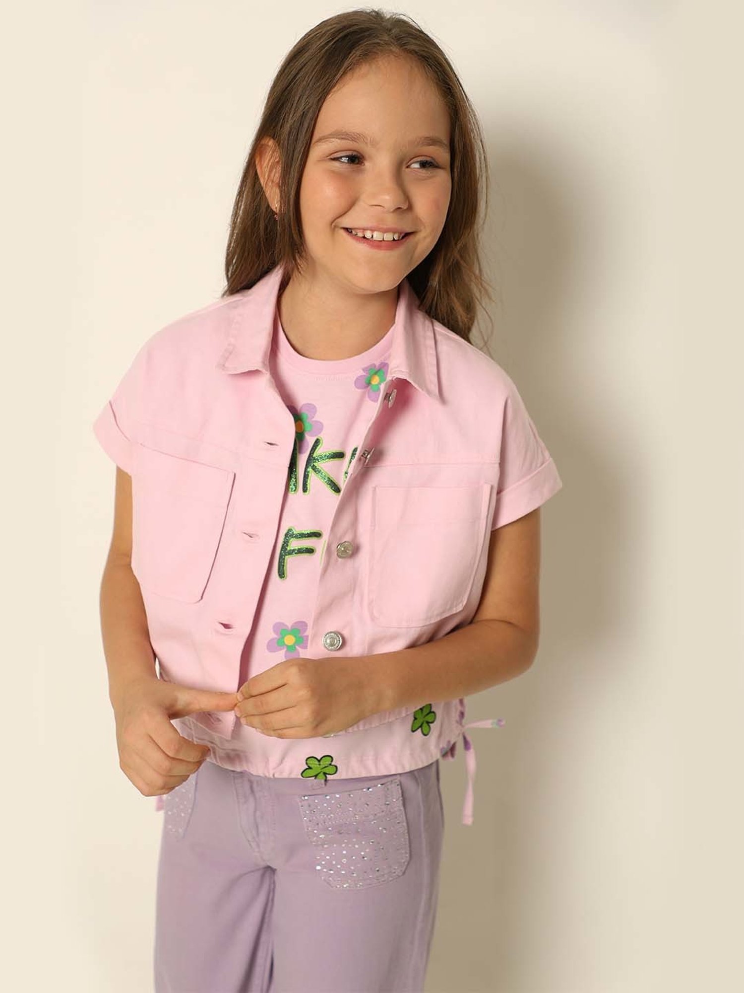 VERO MODA GIRL Lilac Cotton Floral Print T-Shirt