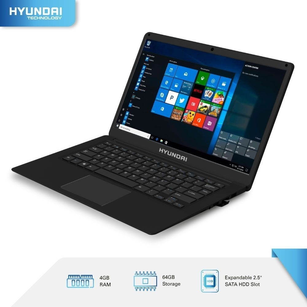 Hyundai Thinnote L14WB2BK 14.1"  Celeron Laptop 4GB/64GB + HDD Slot  Win 10 Home S Mode Black