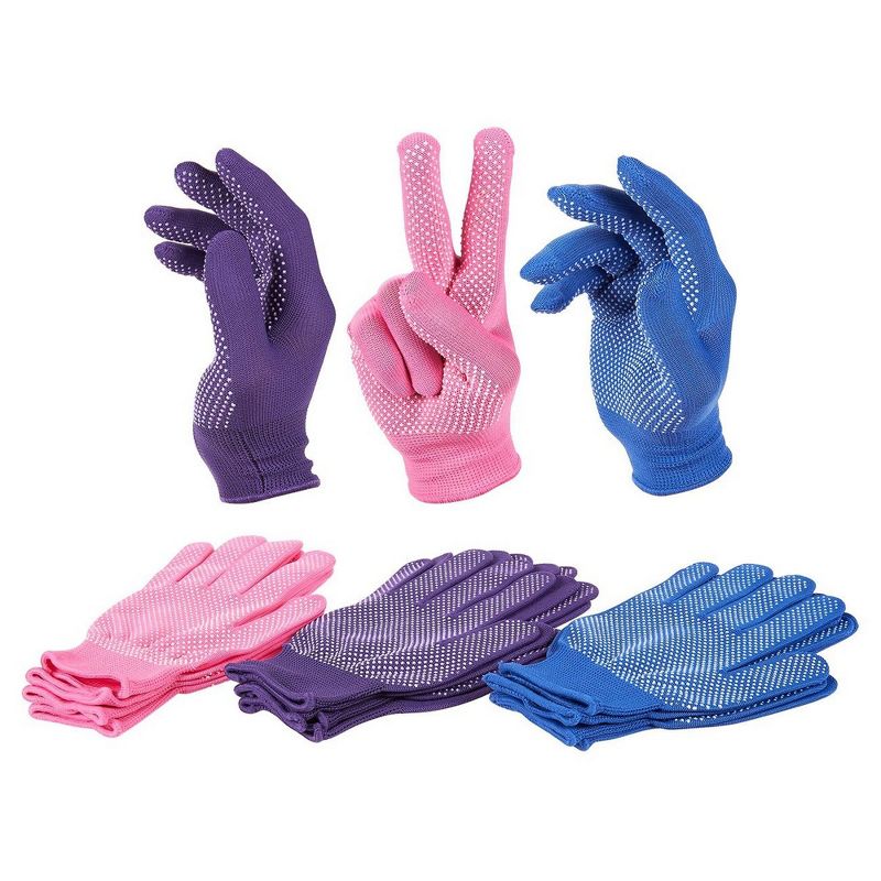 Juvale 6 Pairs Women's Polyester Work Gloves - Knit Gloves - Garden Gloves, Purple, Pink, Blue