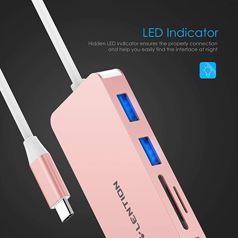 USB C Hub with 4K HDMI, 3 USB 3.0, SD/Micro SD Card Reader Compatible 2020-2016 MacBook Pro 13/15/16, New Mac Air/Surface, Chromebook, Multi-Port Adapter (CB-C18, Rose Gold)