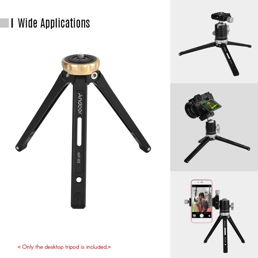 Andoer MT-02 Mini Desktop Tripod Aluminum Alloy 1/4" Screw Max. Load 15kg/ 33lbs for DSLR Digital Video Camera DV