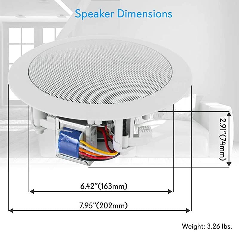 Ceiling and Wall Mount Speaker - 5.25&rdquo; 2-Way 70V Audio Stereo Sound Subwoofer Sound with Dome Tweeter, 300 Watts, In-Wall & In-Ceiling Flush Design for Home Surround System -  PDIC53T (White)