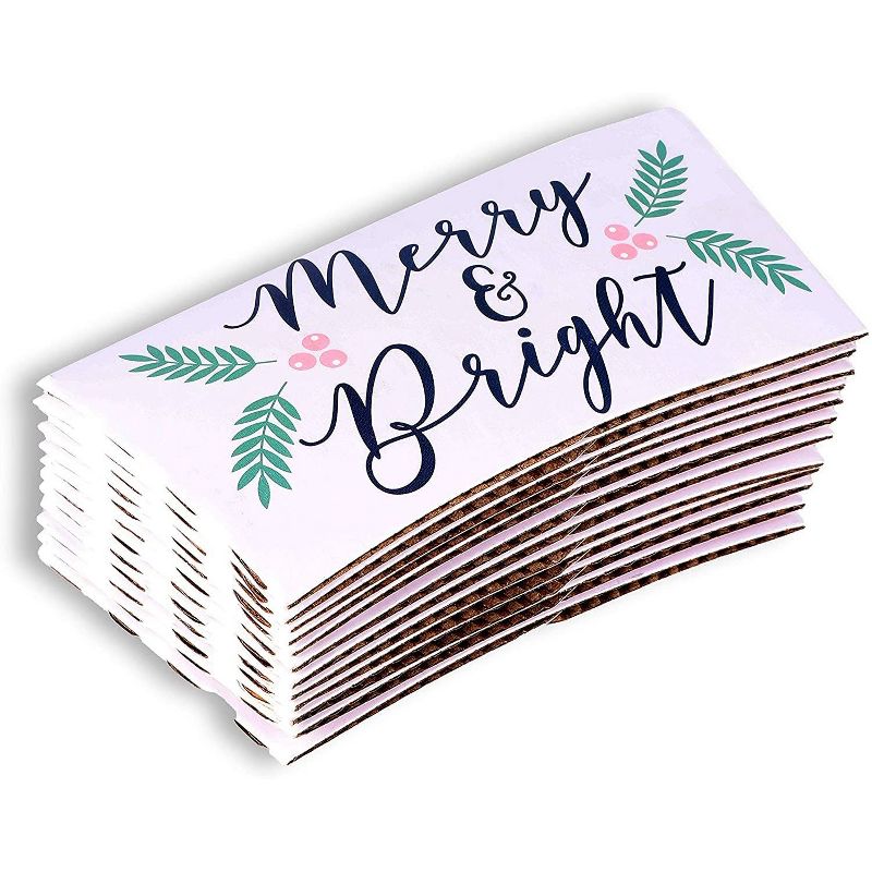 48-Pack Christmas Insulated Disposable Coffee Cups with Lids and Sleeves, 16oz Paper Hot Cup to Go for Xmas Holiday Party, Festive Season Events