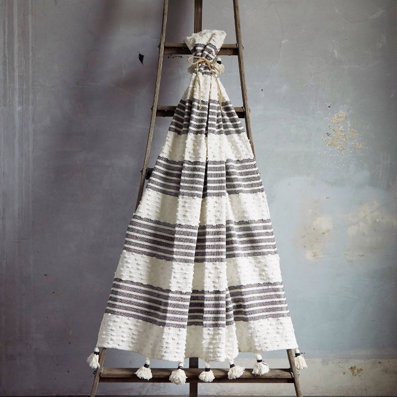 50"x60" Woven Block Patterned Striped Throw Blanket with Tassels Black - Patina Vie