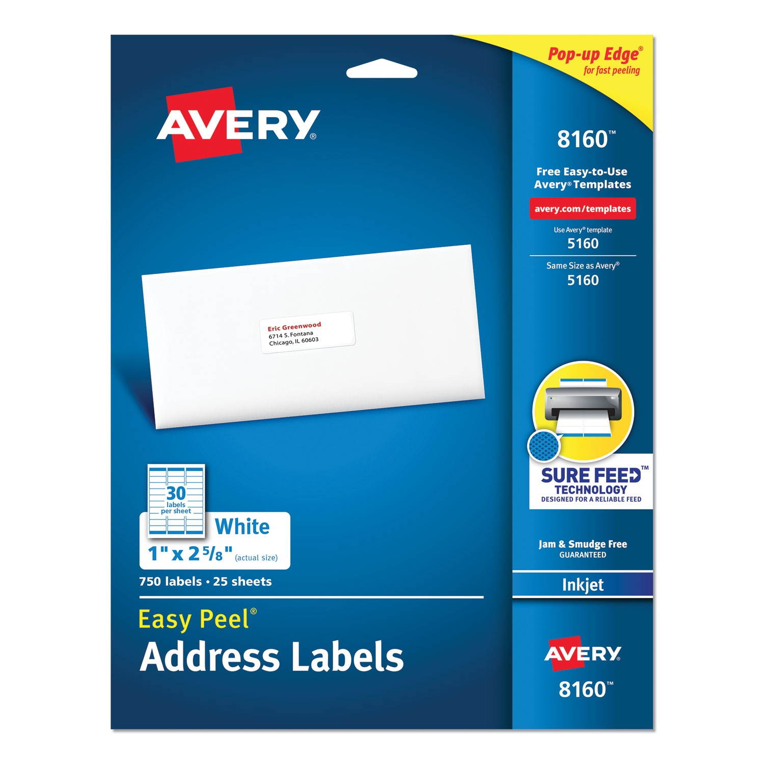 Avery Label,Inkjt,1x2-5/8,30/Sh 8160