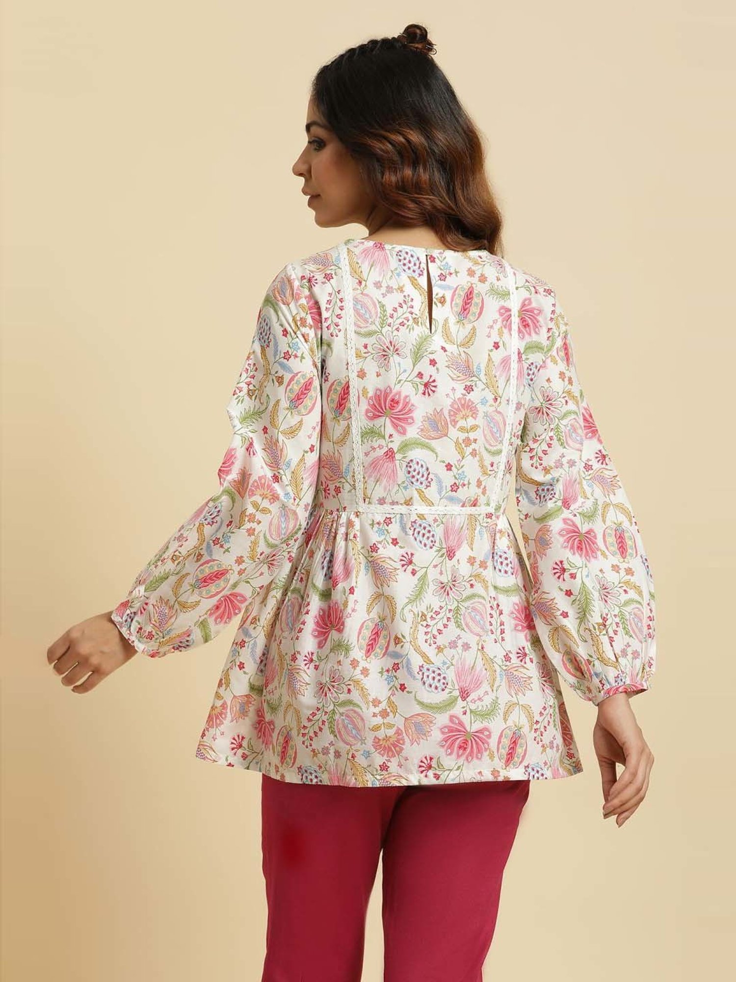 W Off-White Cotton Printed Top