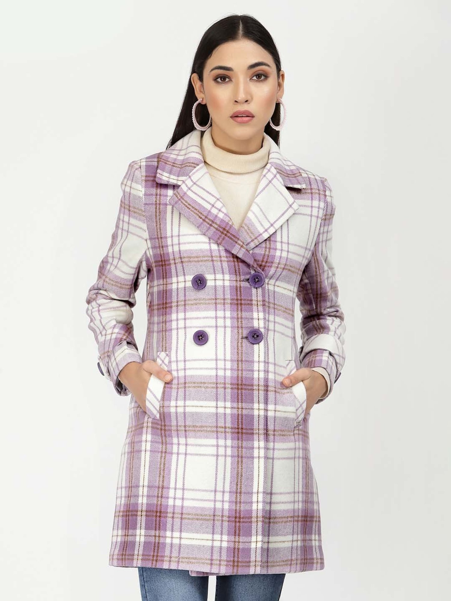 Juelle Lavender & White Check Over Coat