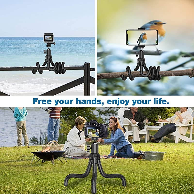 Tripod Portable Cell Camera Tripod Stand with Wireless Remote Flexible Tripod Stand for SelfiesVloggingStreamingPhotography Compatible with SmartSports Camera GoPro