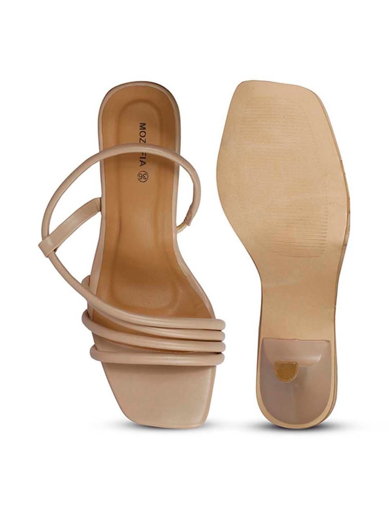 Mozafia Women's Beige Sling Back Stilettos