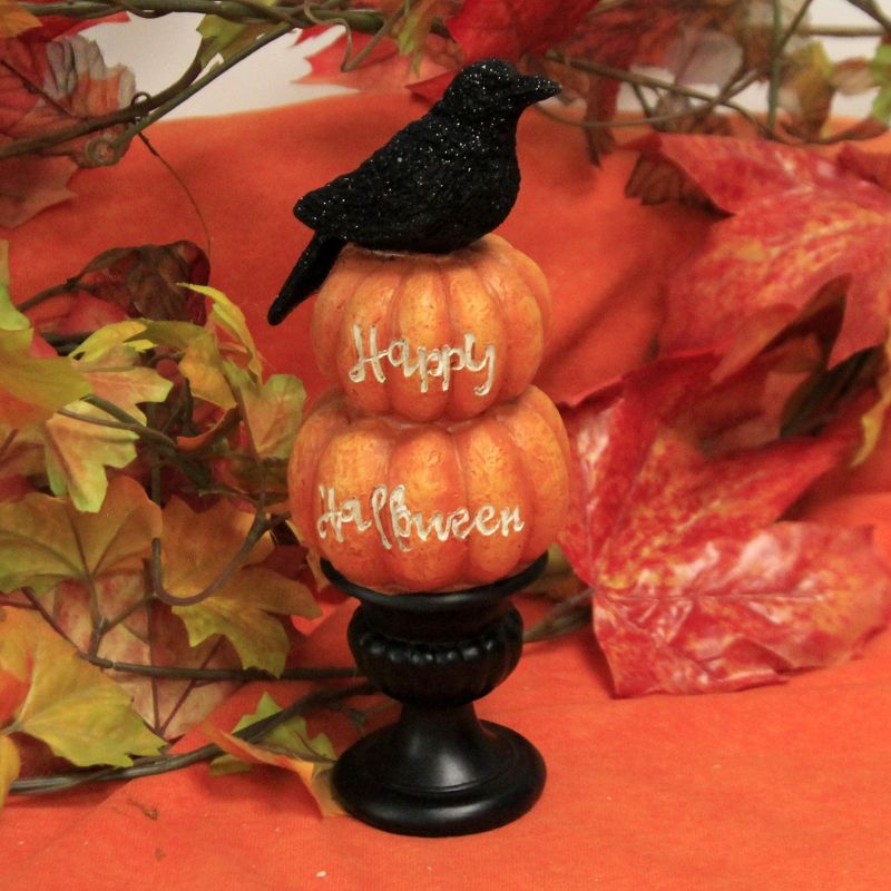 Halloween 9.0" Pumpkin Topiary Planter Crow  -  Decorative Figurines