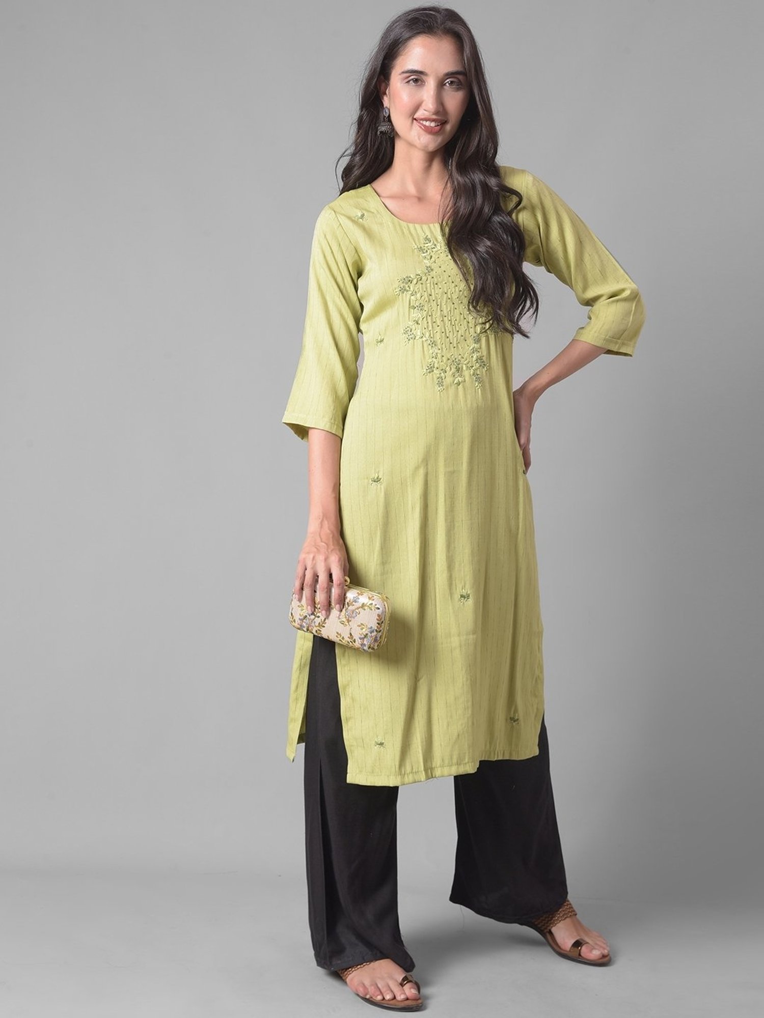 Dollar Missy Green Embroidered Straight Kurta