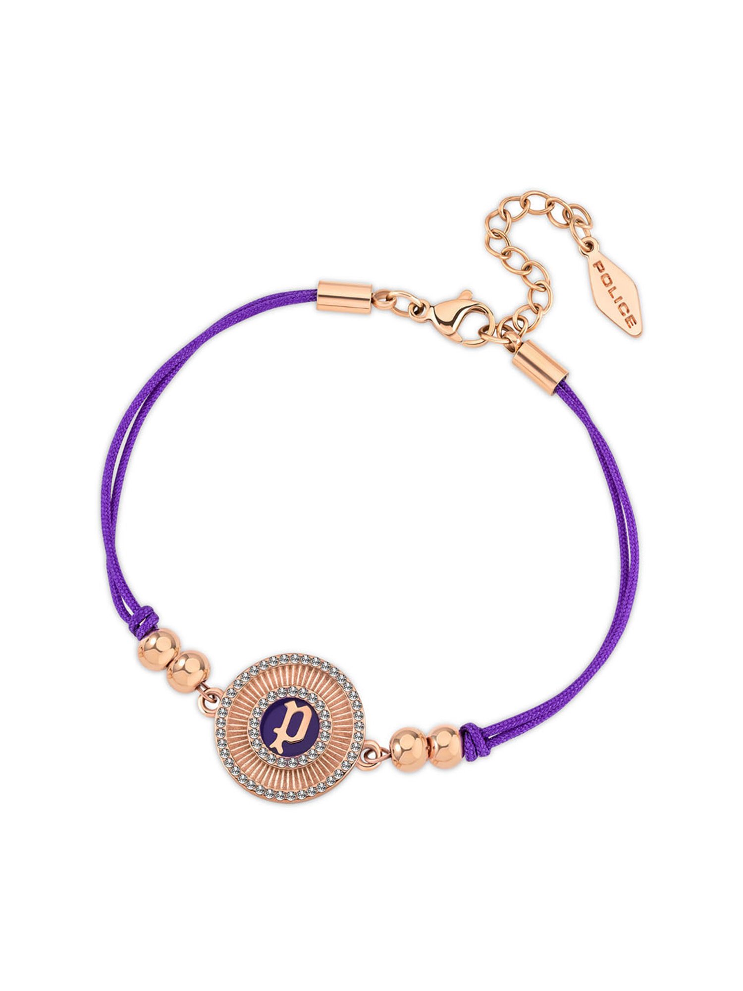Police Luck Crystal With Double Cord Violet Flexible fit Bracelet for Women