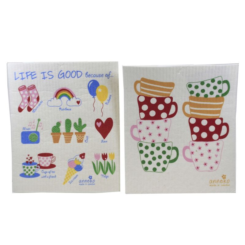 Swedish Dish Cloth 7.75" Sweetheart Mugs & Life Is Good Eco-Friendly Absorbant  -  Dish Cloth