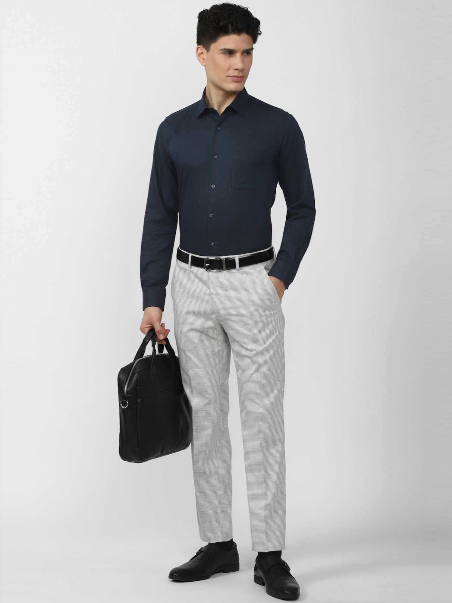 Sojanya Blue Cotton Regular Fit Self Pattern Shirt