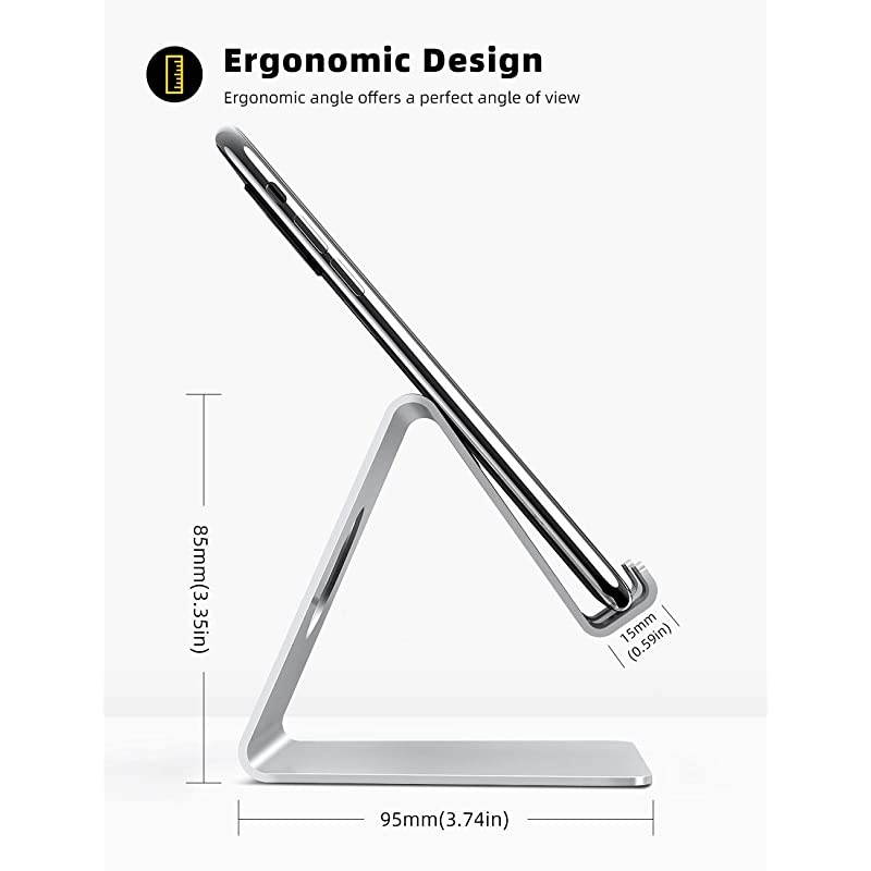 Cell Phone Stand, Desk Phone Holder Cradle, Compatible with Phone 12 Mini 11 Pro Xs Max XR X 8 7 6 Plus SE, All Smartphones Charging Dock, Office Desktop Accessories - Silver