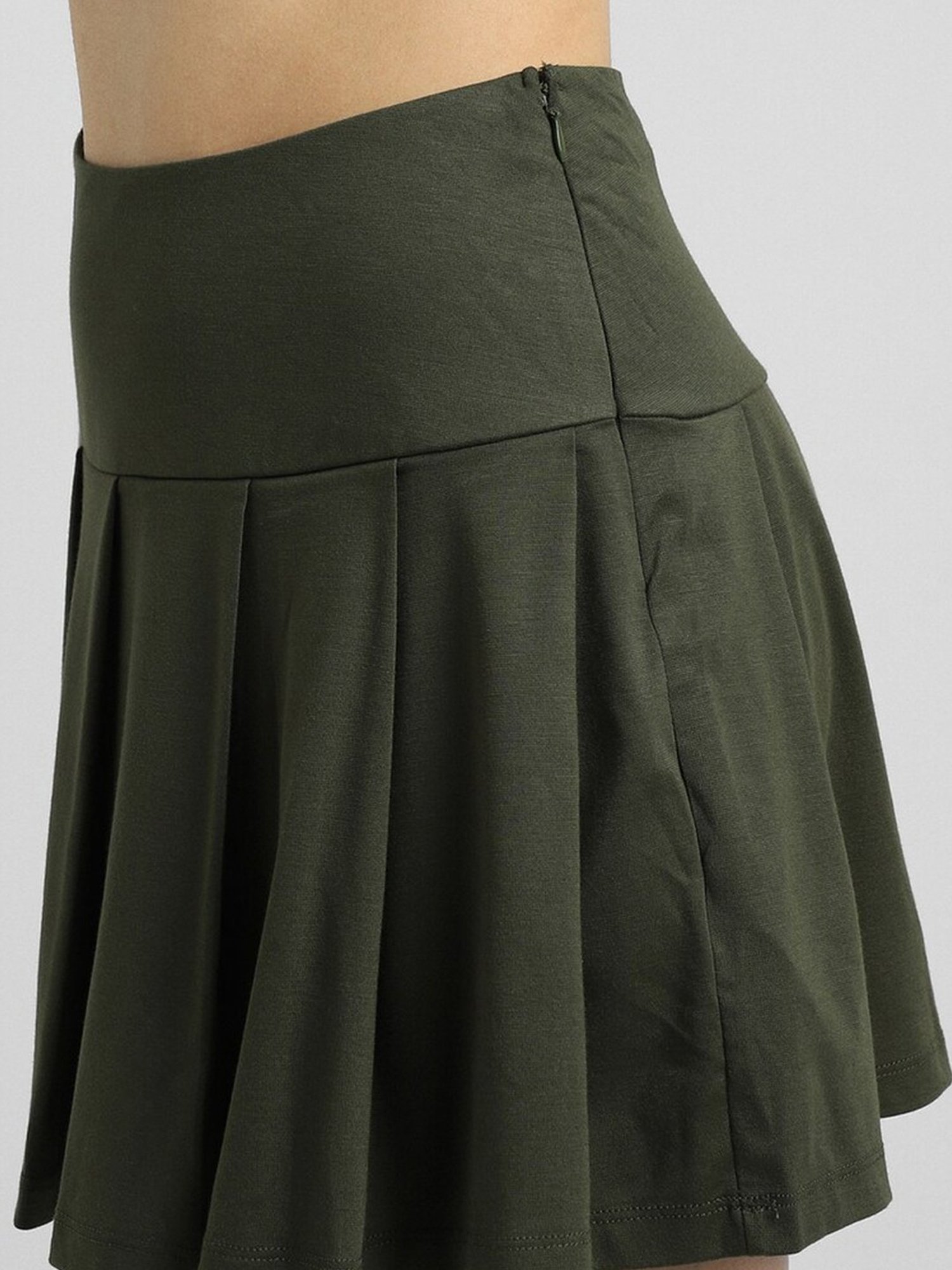 Forever 21 Green Blended Pleated A-Line Skirt