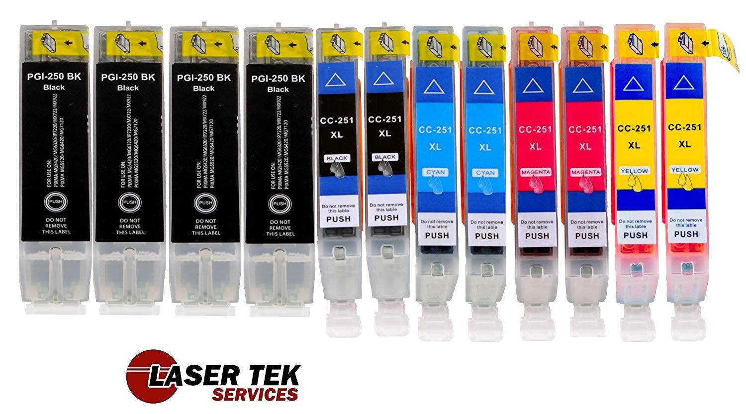 Laser Tek Services&reg; 12 Pack of Canon compatible PGI-250 and CLI-251 inks. (4BK,2k,2C,2M,2Y)