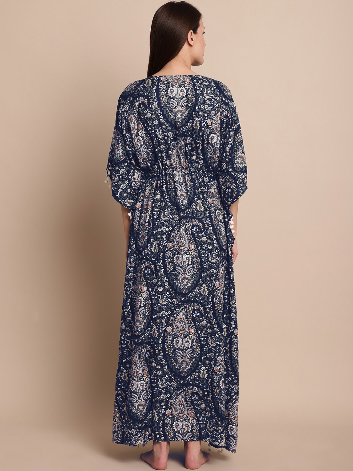 Secret Wish Navy Floral Print Maternity Kaftan
