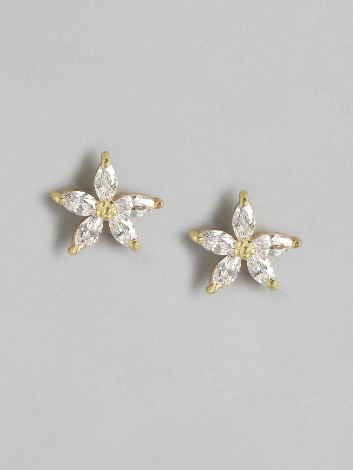 Zavya 92.5 Sterling Silver CZ Golden Plated Star Studs for Women