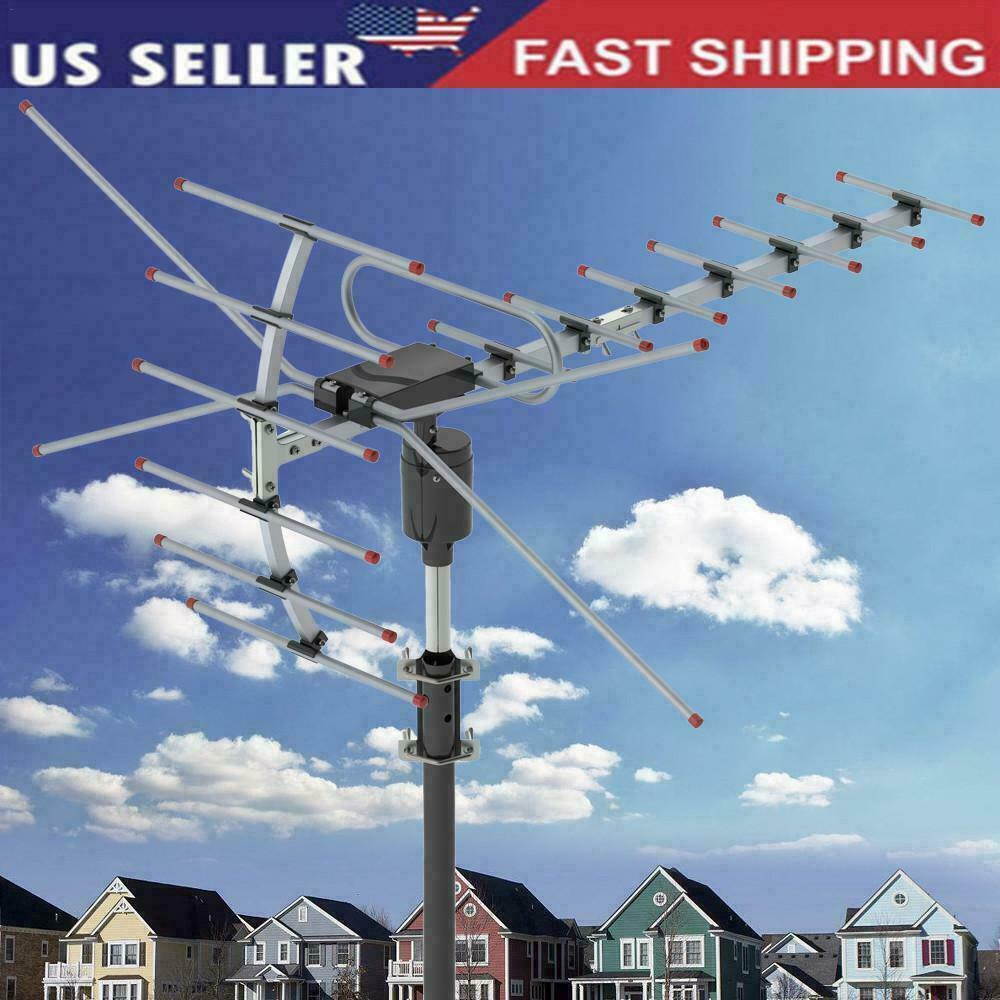 [Newest 2021] Leadzm Outdoor TV Antenna 110-Mile Long Range, 360 Degree Directional Rotation, Amplified, HDTV, Water Resistant, UV Resistant, Come with Installation Kit