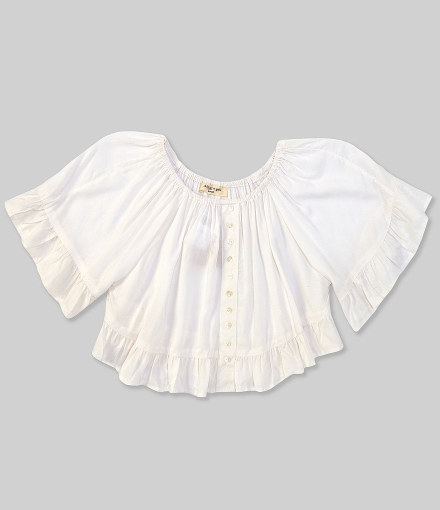 Angie Big Girls 7-14 Short-Sleeve Faux-Button Top
