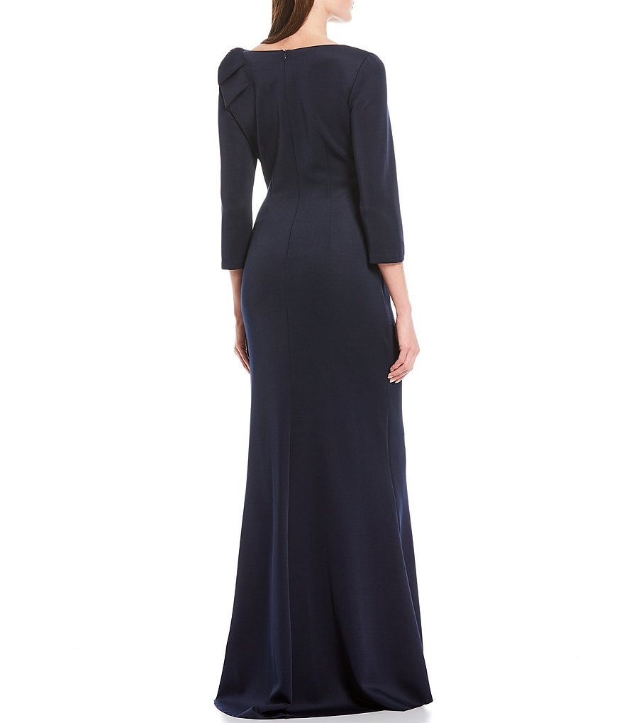 Jessica Howard Petite Size Elbow 3/4 Sleeve One-Shoulder Asymmetrical Neck Side Tuck Gown