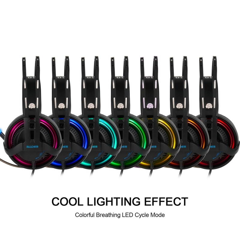 R2 USB Gaming Headset 7.1 Channel Wired Headphone with Wire Control + Mic + Breathing Light for PC, Laptop (Black)