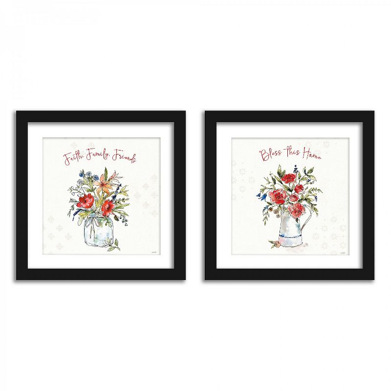 Americanflat Bless This Home Bouquet - Set of 2 Framed Prints by Wild Apple