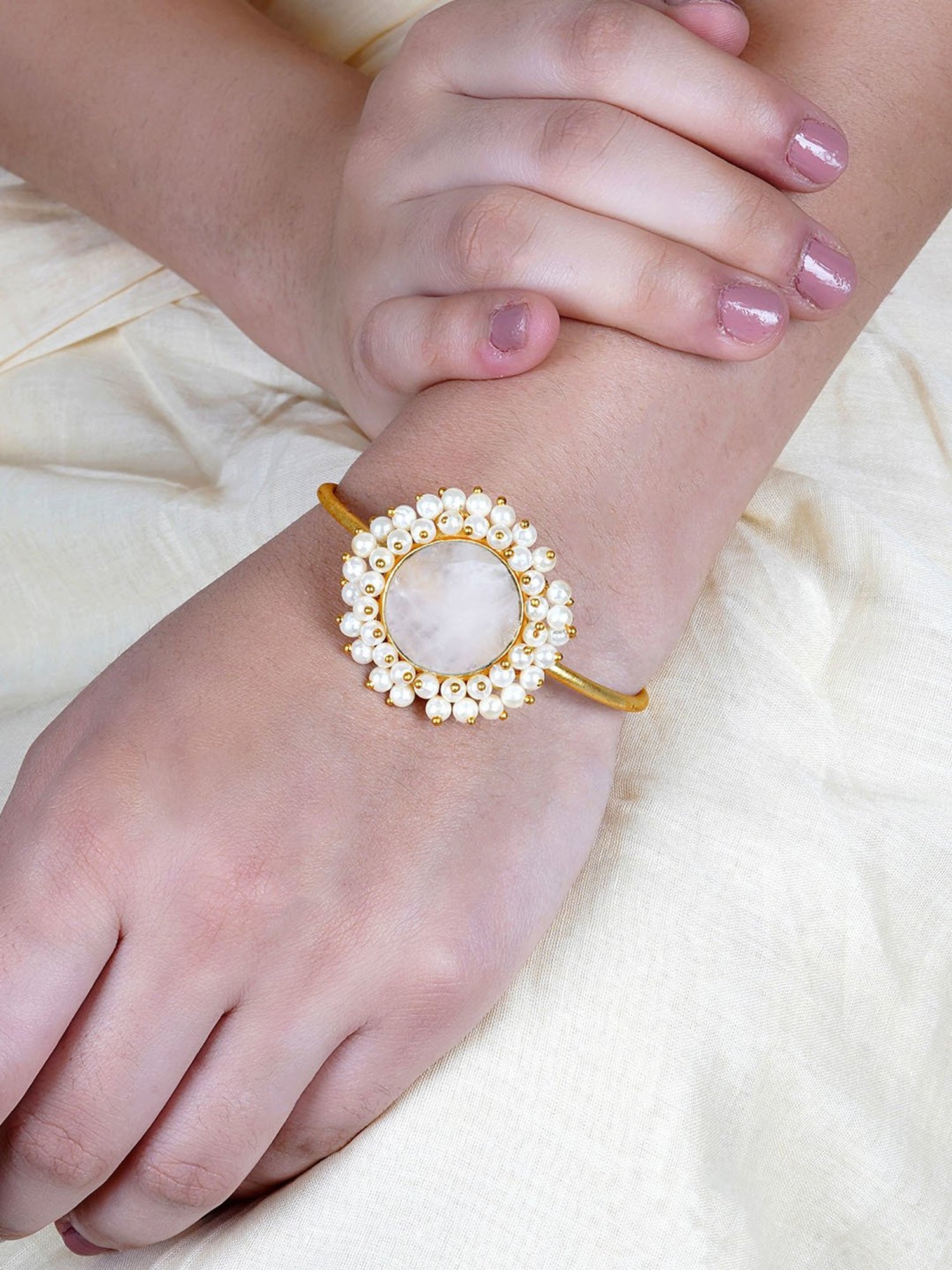 Teejh Aasita Light Pink Studded Pearl Bracelet