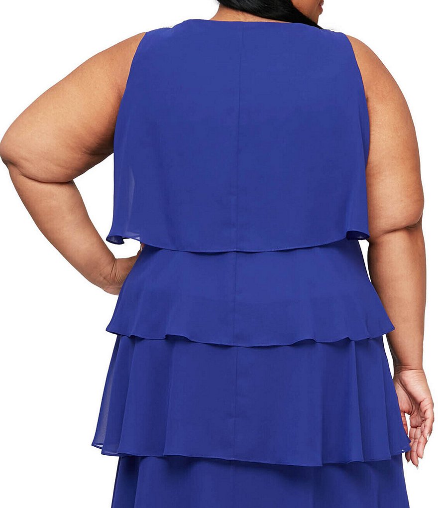 Ignite Evenings Plus Size Sleeveless Round Neck Chiffon Tiered Dress