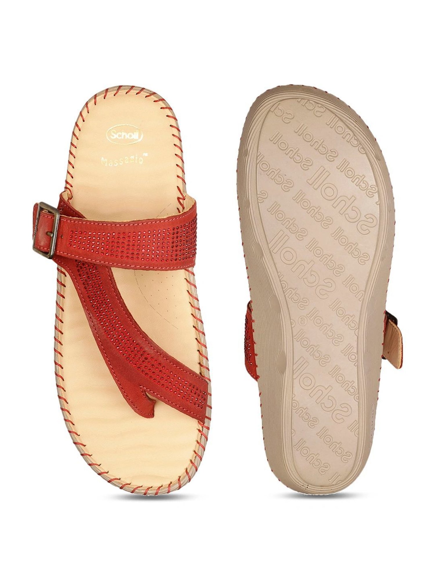 Scholl by Bata Women's LILY TR Red Toe Ring Wedges