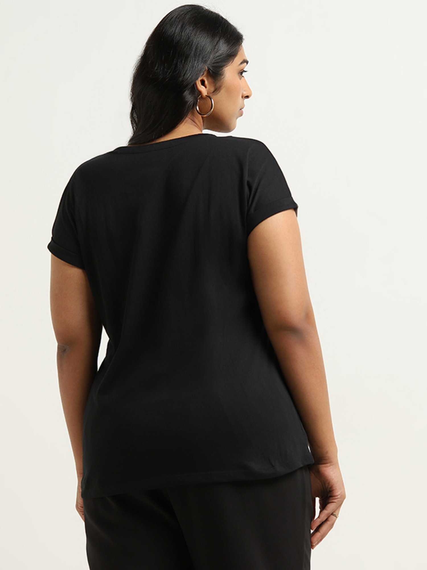 Gia by Westside Black Text Printed Cotton T-Shirt