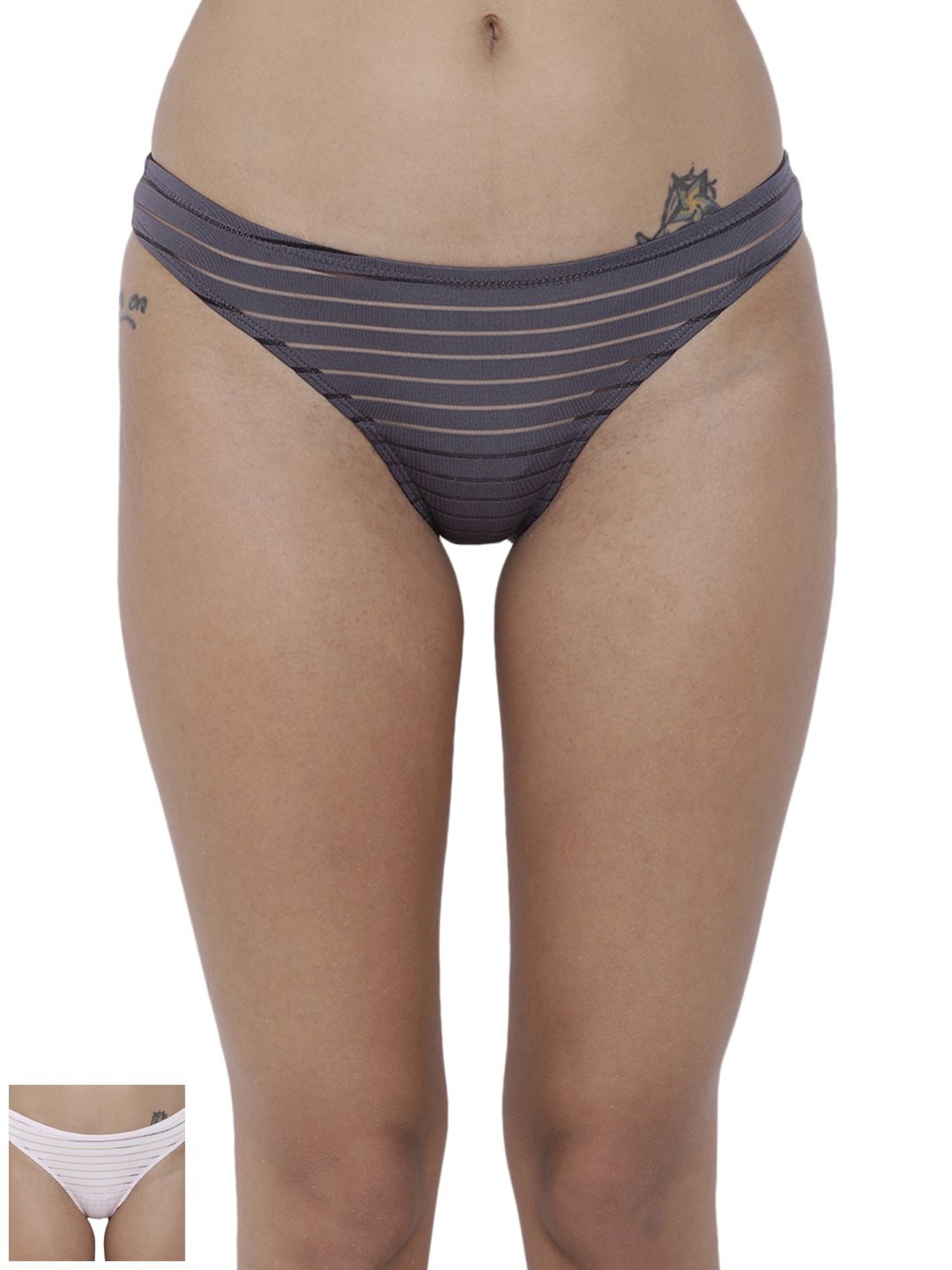 BASIICS by La Intimo Multicolor Striped Bikini Panty ( Pack Of 2 )