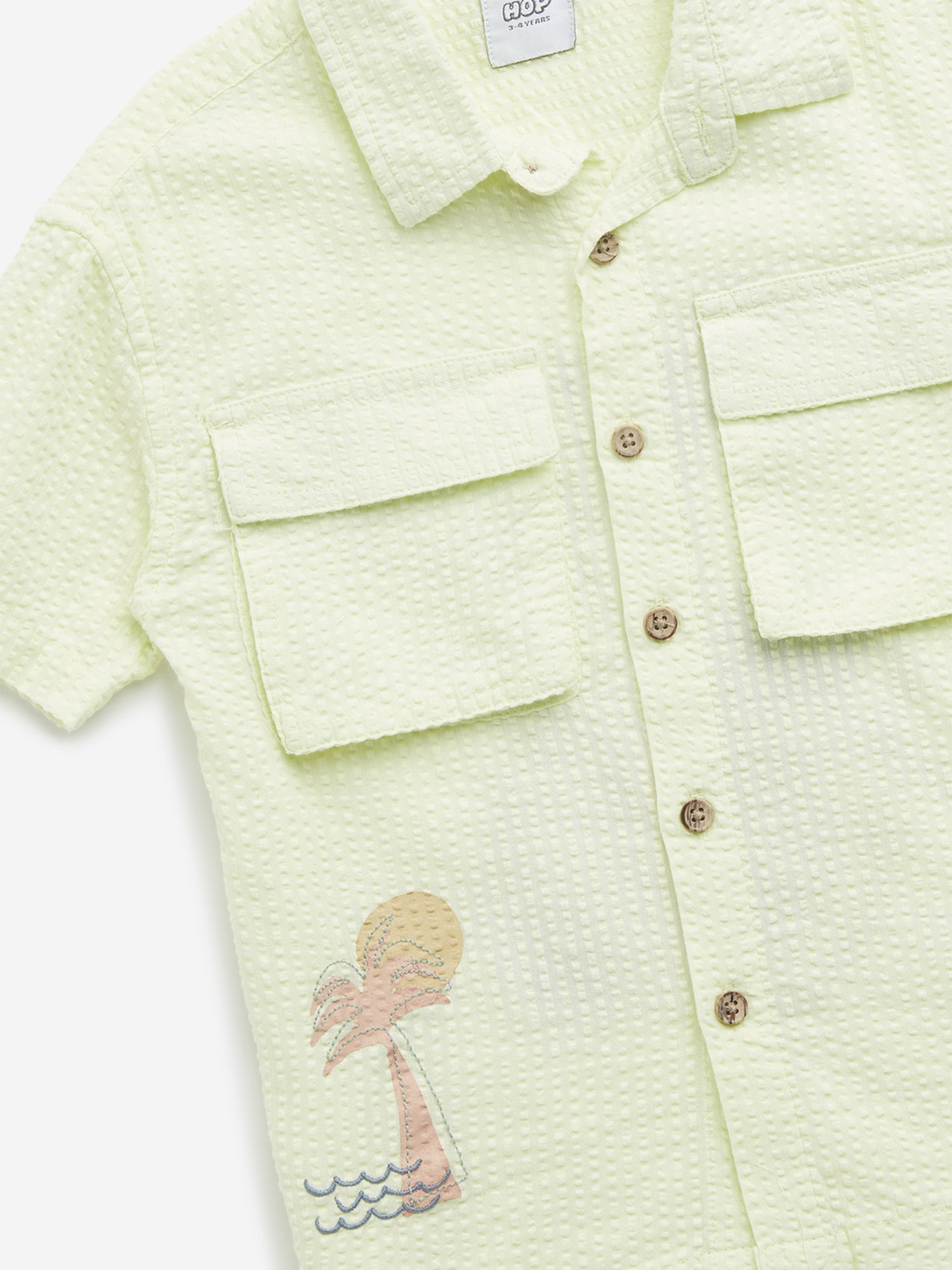 HOP Kids by Westside Lime Seersucker Textured Cotton Shirt