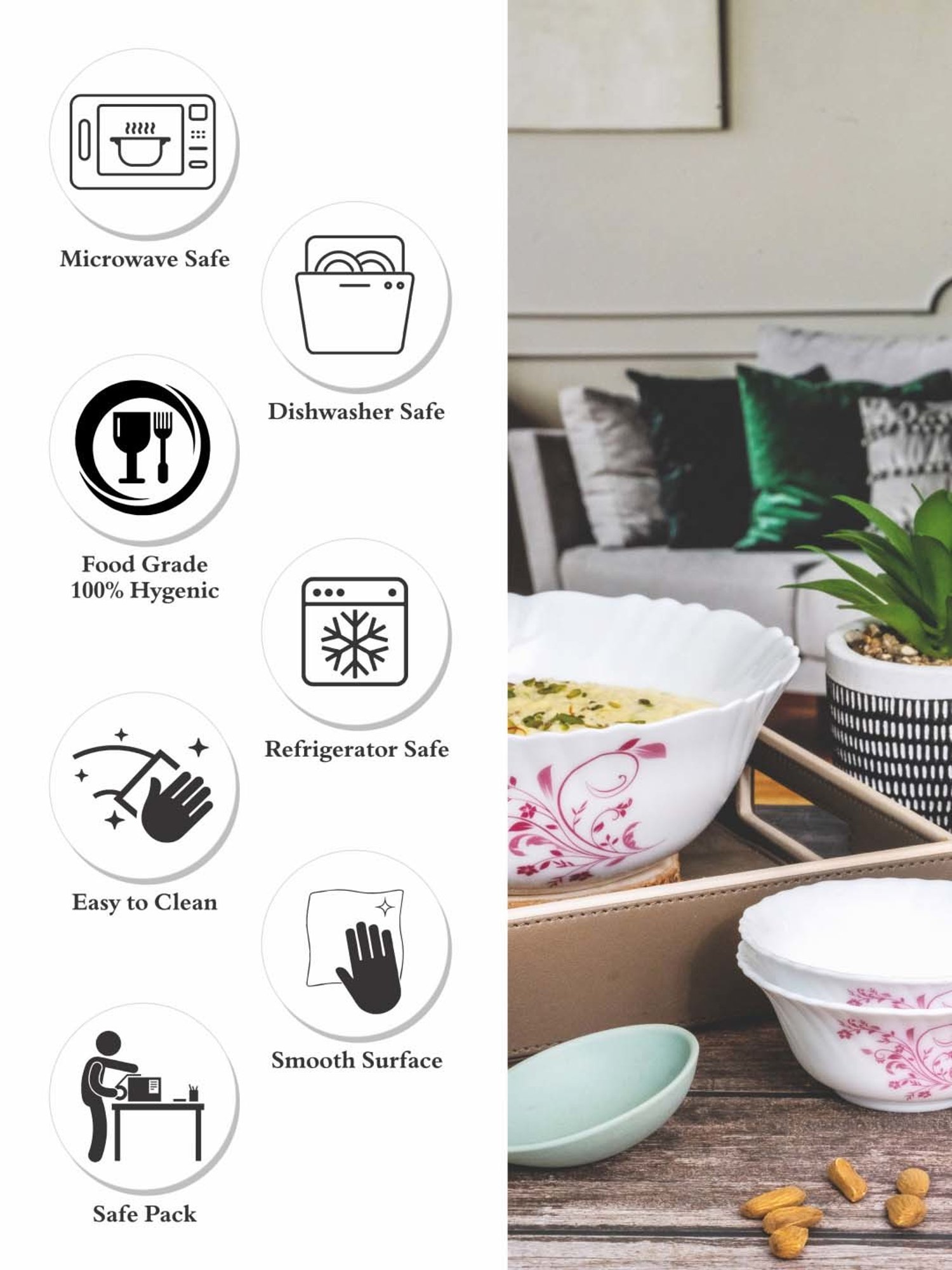 Cello White Opalware 7-Piece Dessert Bowl & Serving Bowl Set