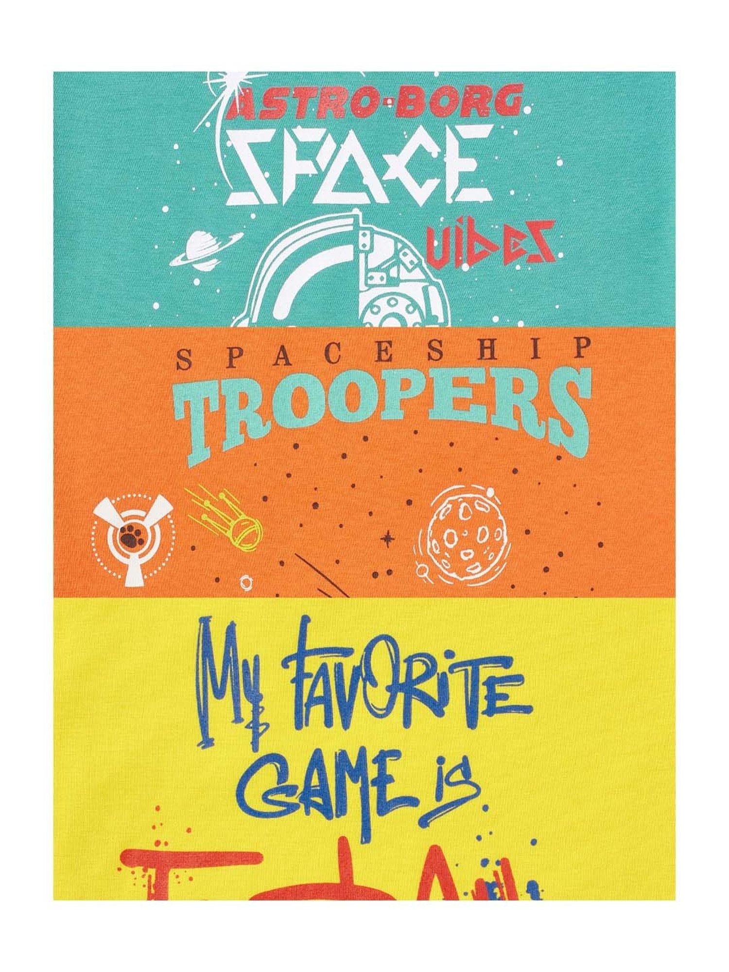 Cub McPaws Kids Multicolor Cotton Printed T-Shirt (Pack of 3)