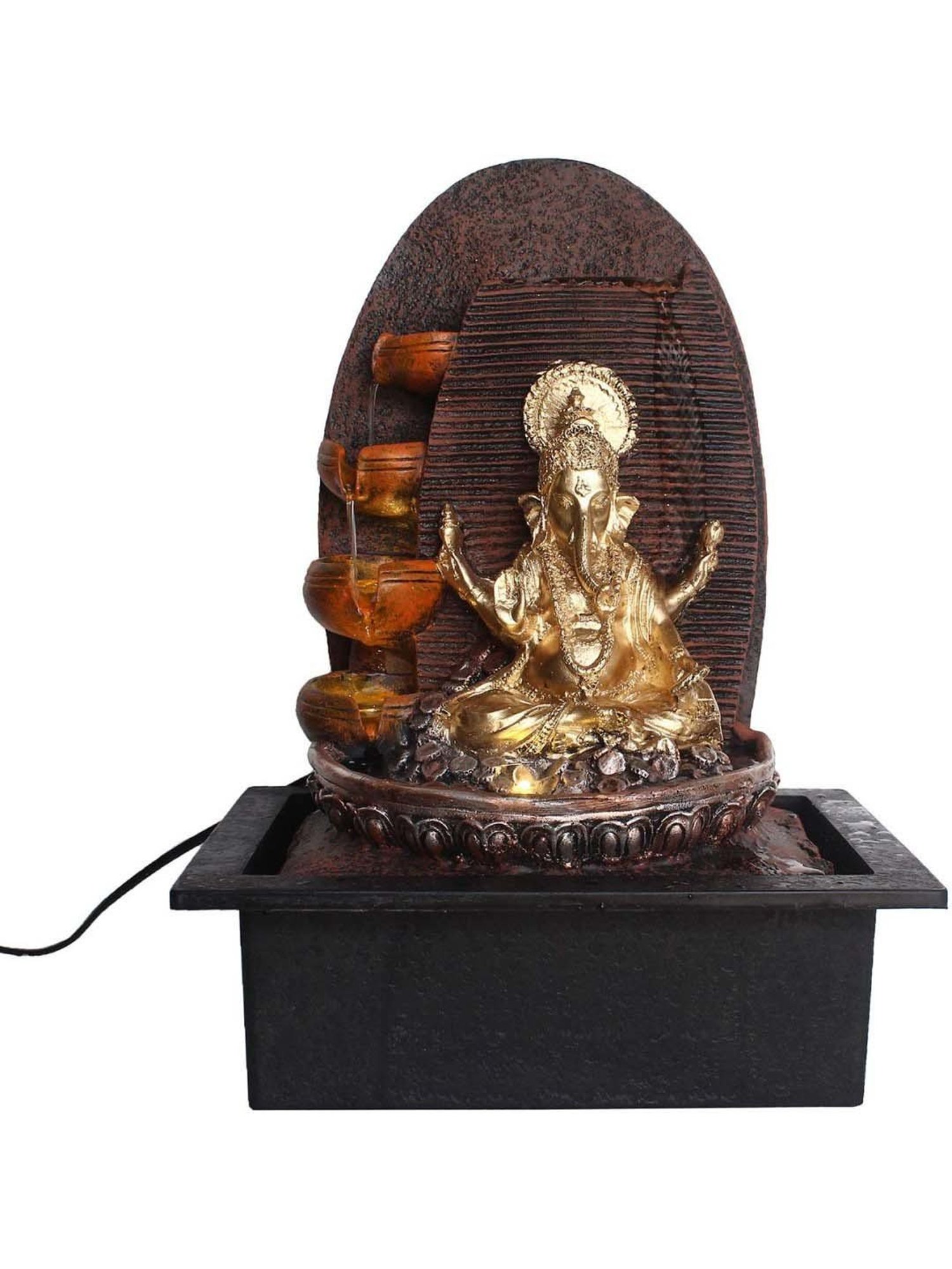 CHRONIKLE Golden & Brown Polyresin Ganesha Idol 4 Steps Waterfall Fountain