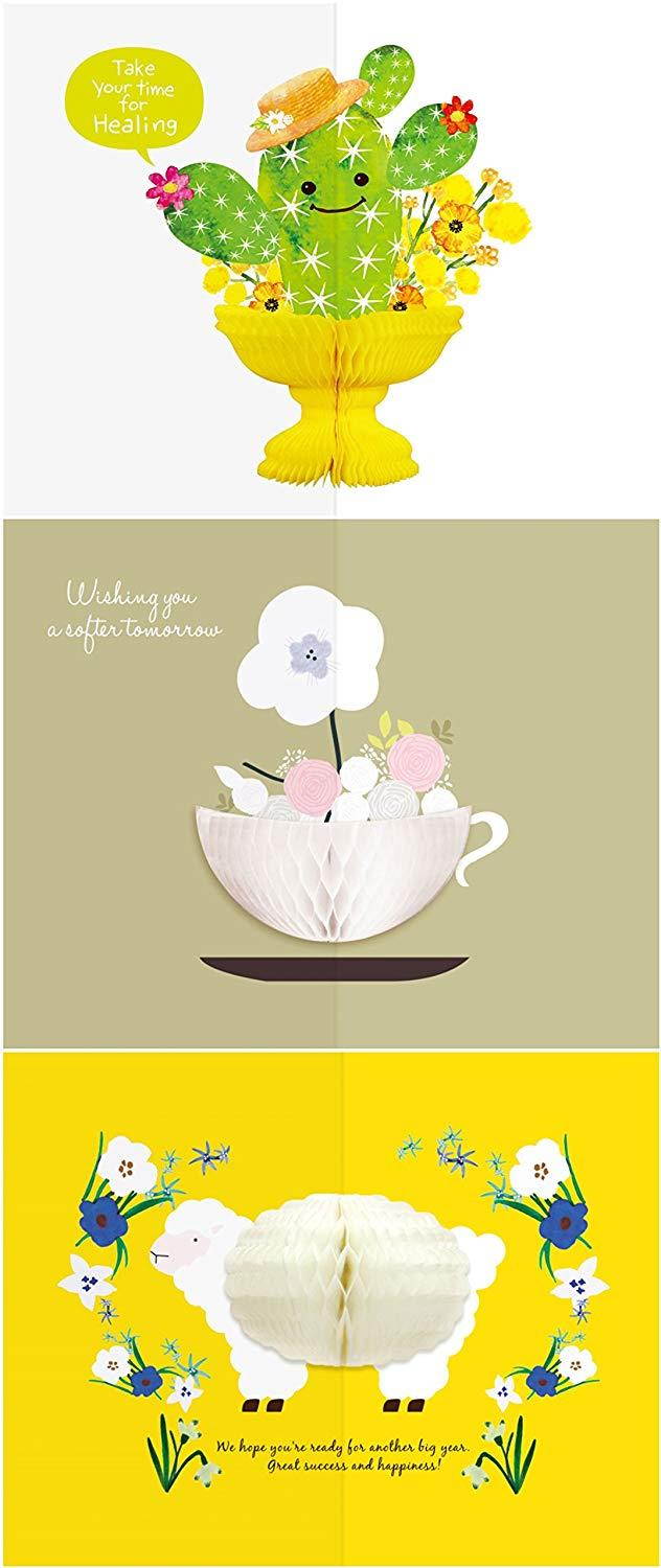 YURICOM Handmade Honeycomb Pop Up Greeting Card - Honeycomb Pop up Greeting, Birthday, Thanks, Wedding, Love, Congrats, Save the date Card (Pack of 3, Healing Cards)