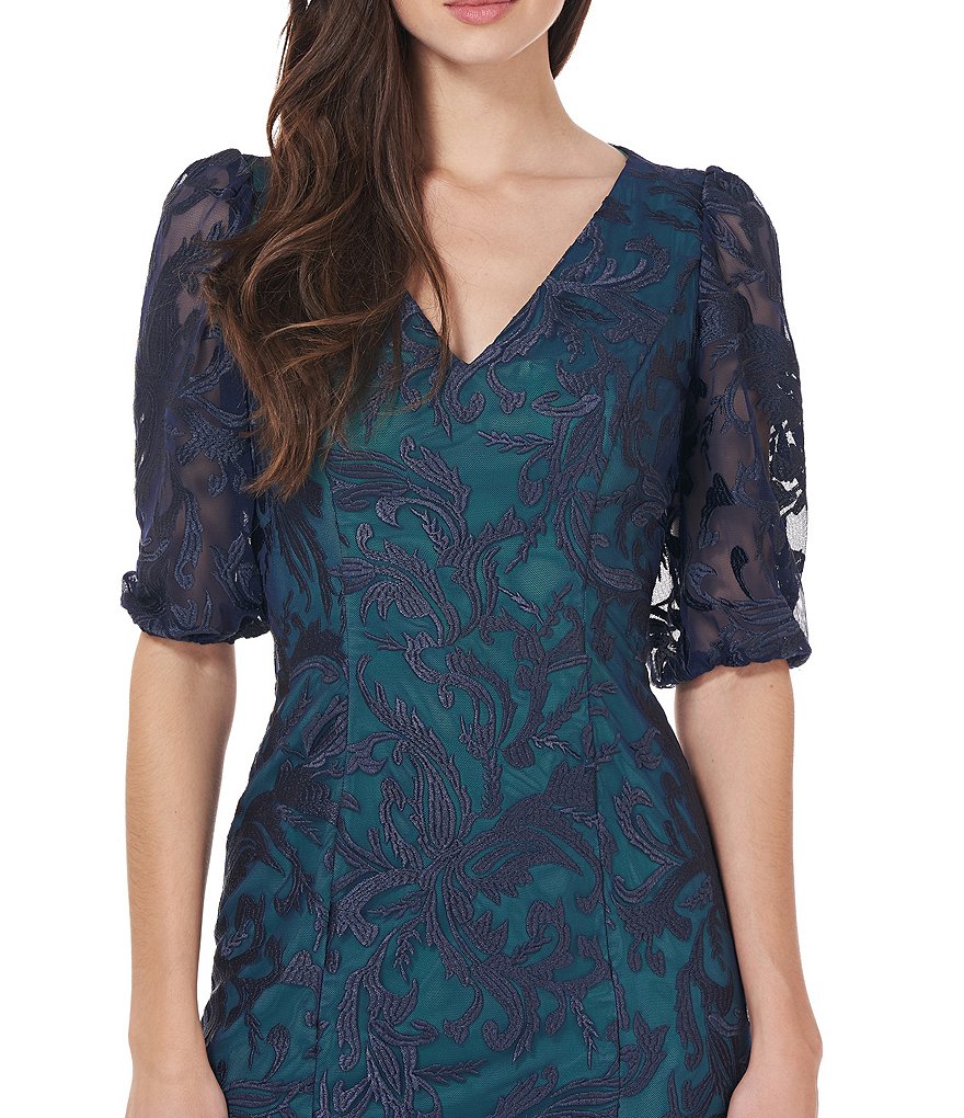 Marina Sequin Lace Round Neck 3/4 Sleeve Sheath Dress