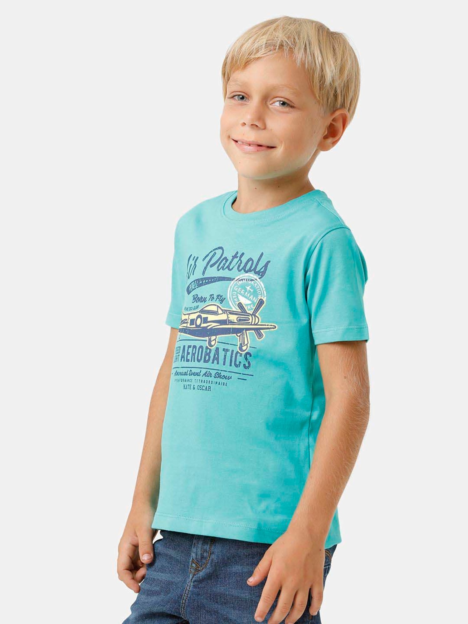 Kate & Oscar Kids Blue Cotton Printed T-Shirt